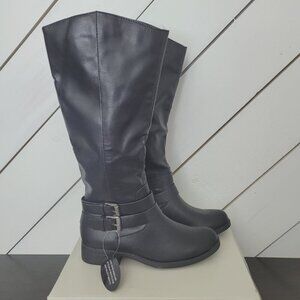NWT Style & Co Maliaa Womens 6 Black Faux Leather Knee High Boots Buckles